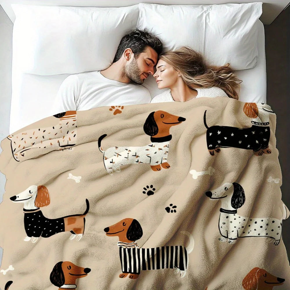 Dachshund Print Flannel Blanket – Soft Comfortable Dog Pattern Throw for Home & Travel, All Seasons