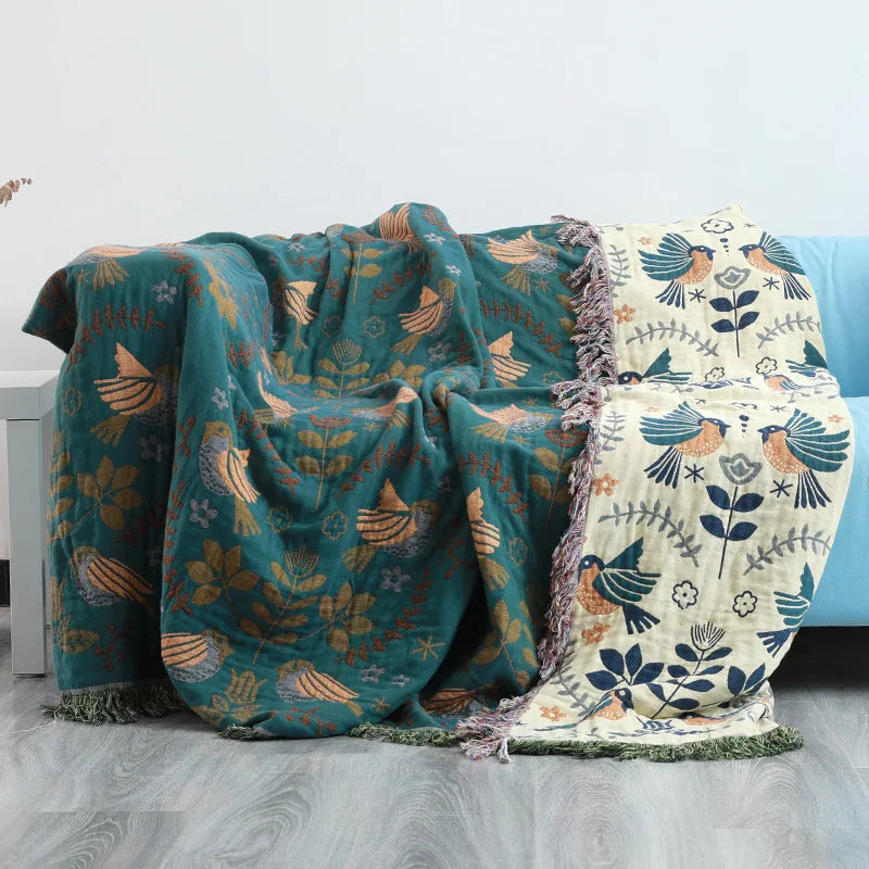 Boho Muslin Gauze Throw Blanket – Tassel Sofa Cover & Bedspread for Home, Adults & Kids