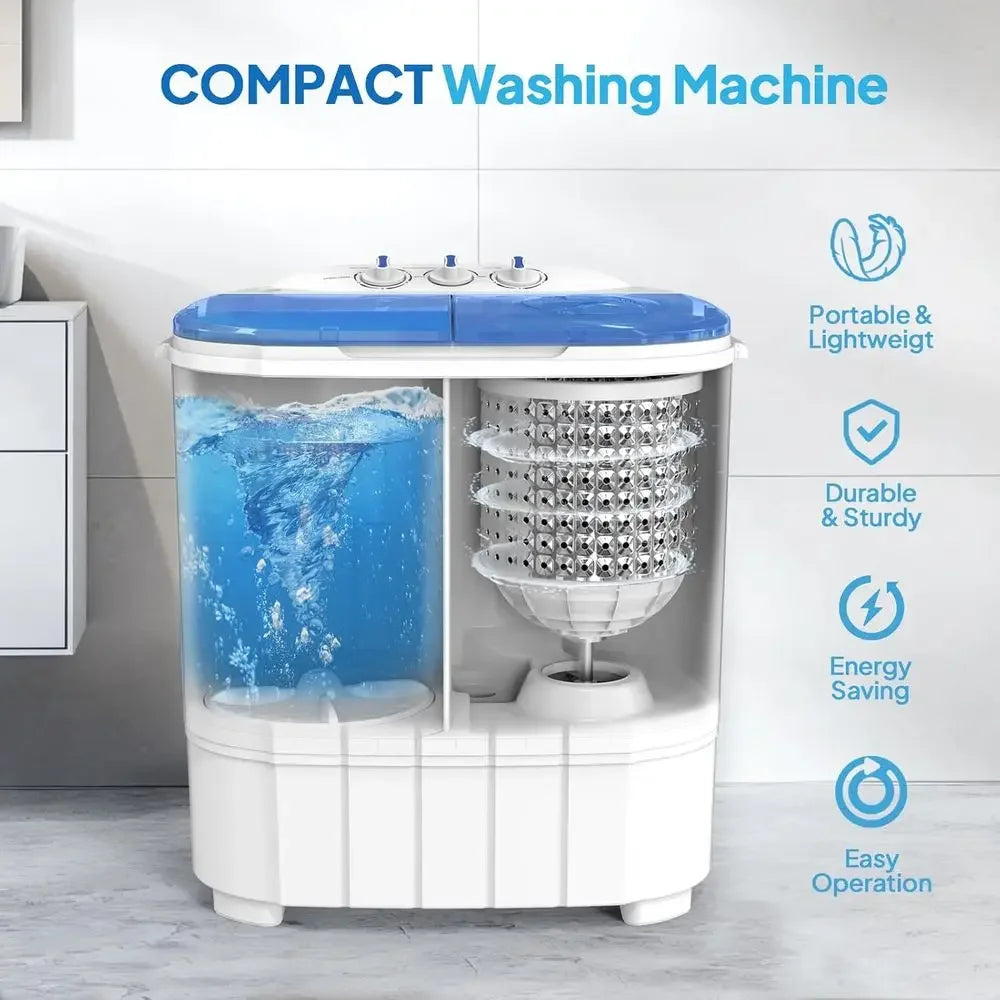 11 LBS Portable Washing Machine — Electric Washer & Dryer Combo with 7 lb Washer, 4 lb Spinner & Gravity Draining for Home & RV