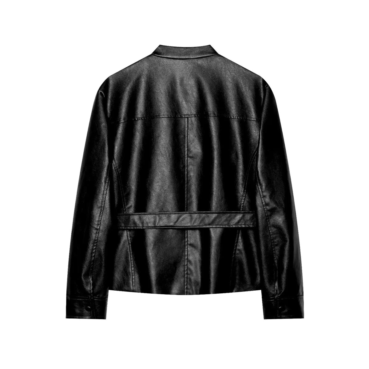 Women's Belted Jacket – Stand Collar Button Front