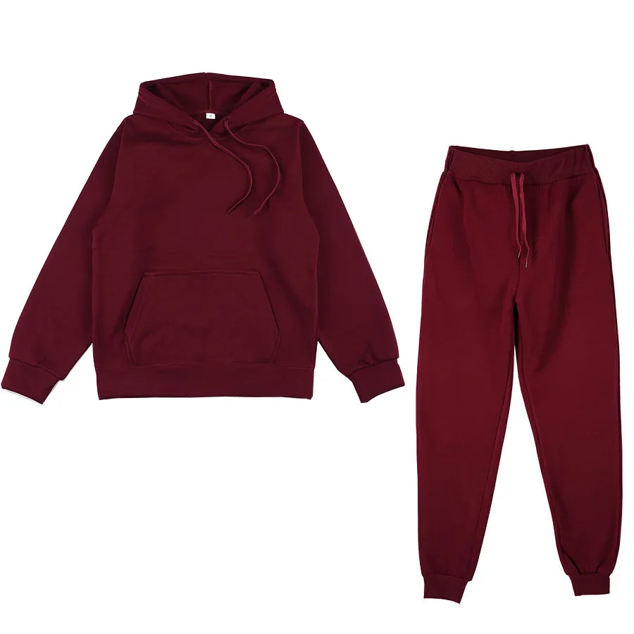 Men's Solid Color Hoodie & Pants Set – Casual Sport Tracksuit for Autumn Winter (S–3XL)