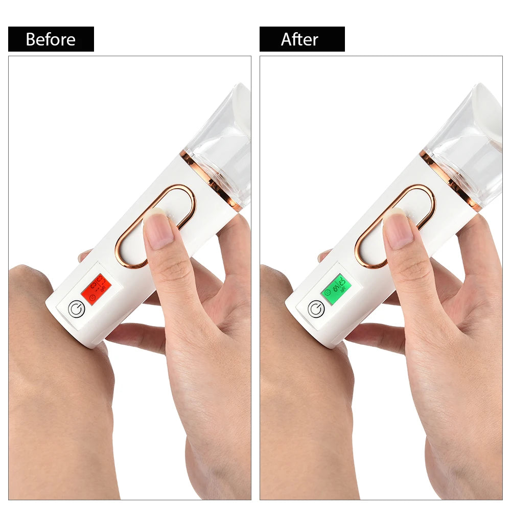 Handheld Nano Mist Facial Steamer – Portable Hydrating Humidifier with LED Display