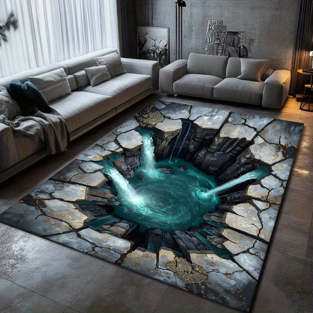 3D Illusion Deep Hole Gaming Room Rug – Non-Slip Area Carpet for Living Room, Bedroom & Lounge, 5 Designs & 3 Sizes