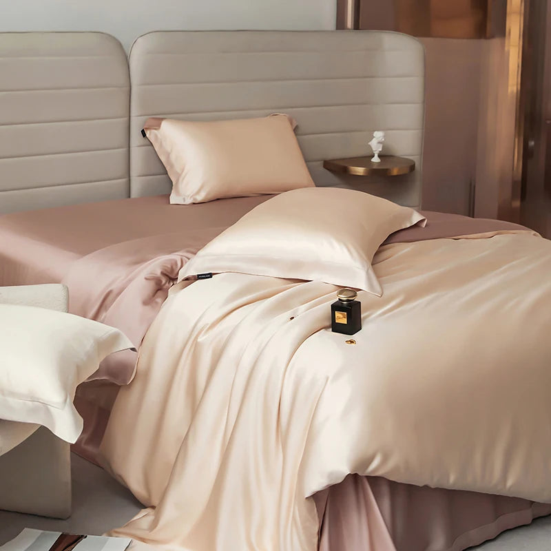 600TC Lyocell Bedding Set – Silky Soft Duvet Cover with Bed Sheet & Pillowcases, 13 Colors & 6 Sizes