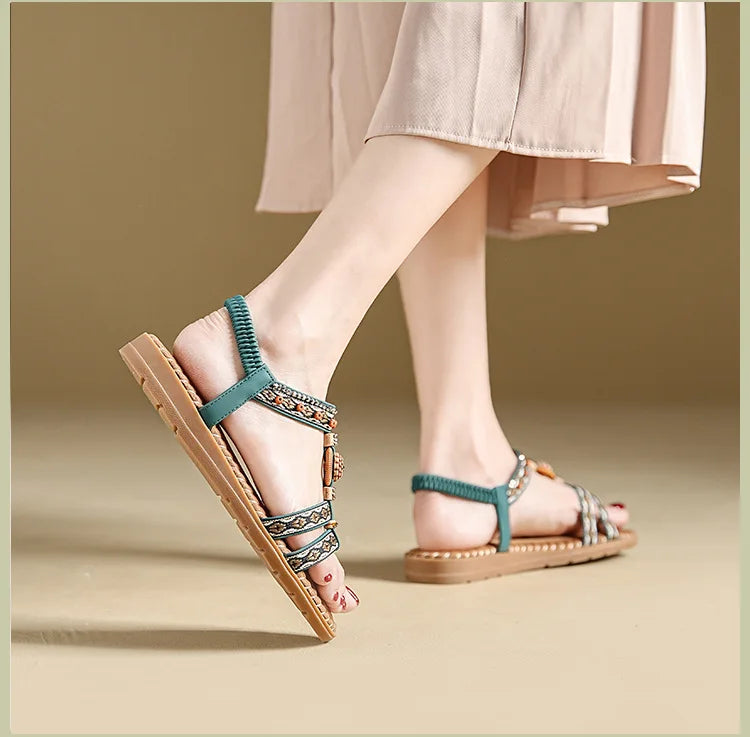 Women's Bohemian Flat Beach Sandals – Anti-Slip Elegant One-Line Sandals