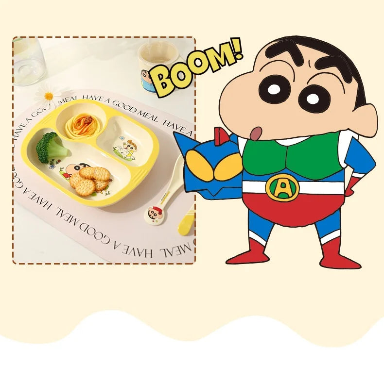 Crayon Cartoon Children's Bowl Set — Soup Bowl & Divided Plate