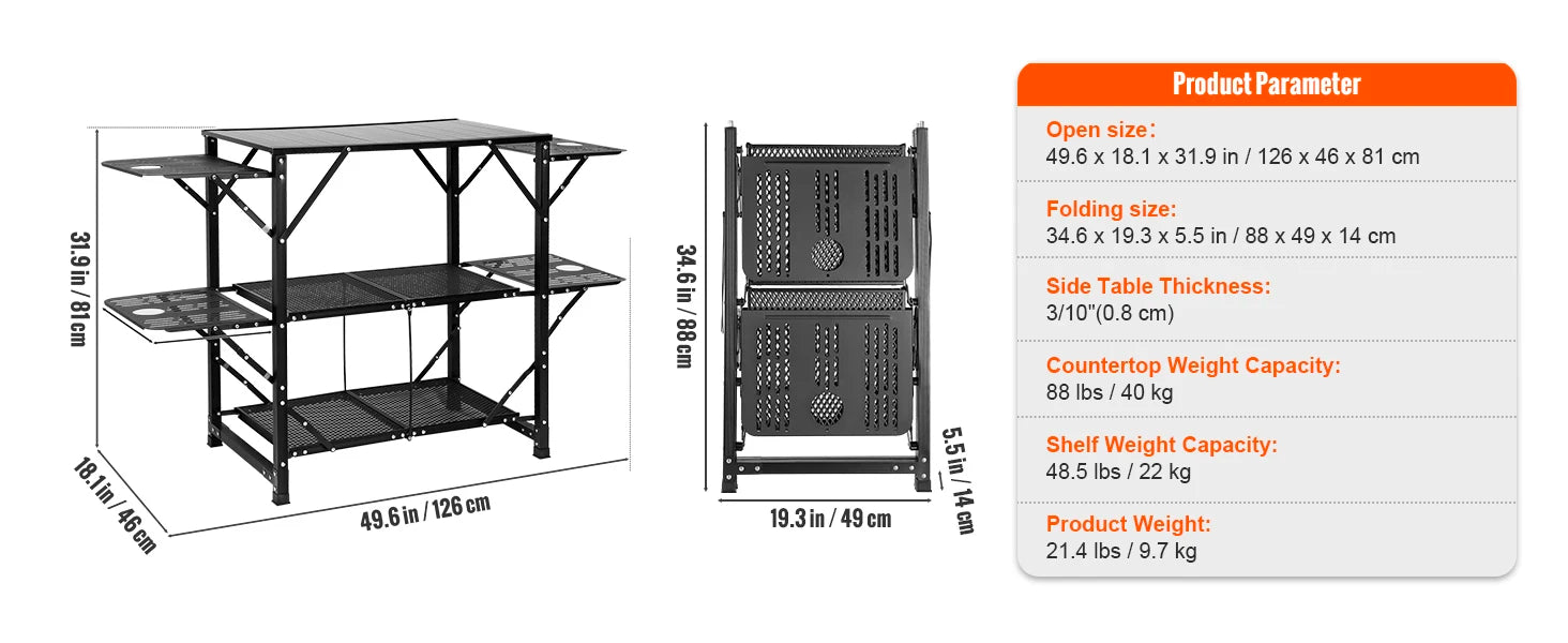 SucceBuy Folding Camping Kitchen Table — Portable Aluminum Cook Station for Outdoor BBQ & Picnics
