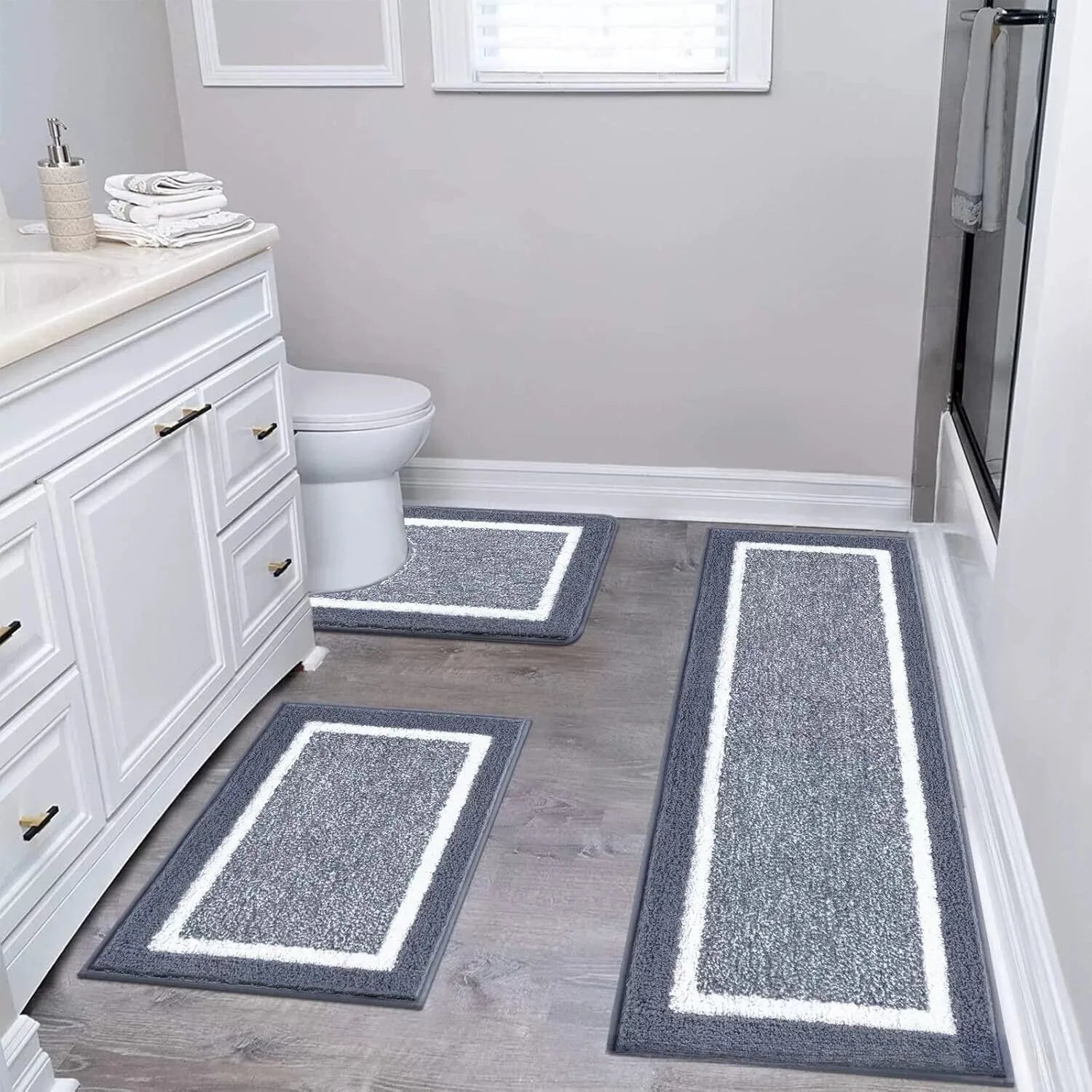 Washable Microfiber Bathroom Rug Set – 3-Piece Non-Slip Absorbent Bath Mats with U-Shaped Toilet Mat, 8 Colors