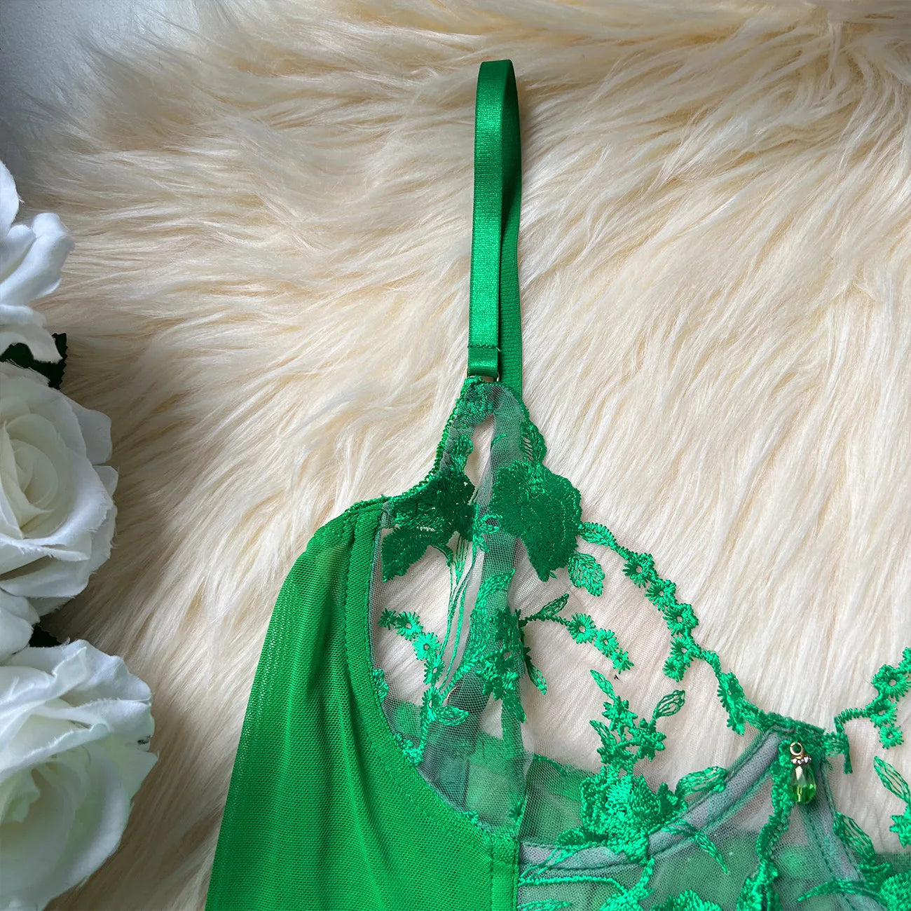 Sheer Embroidery Bra & Brief Set — Transparent Lace Underwear Suit