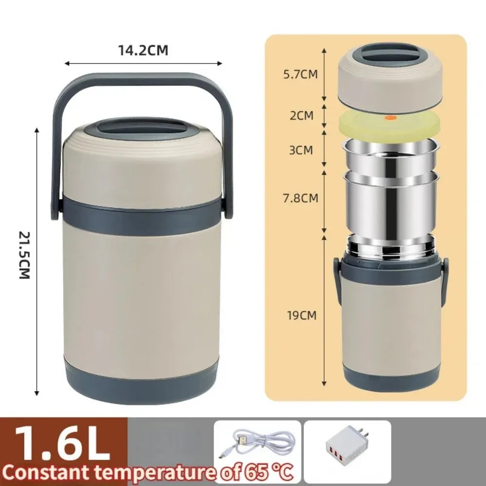 USB Heated Lunch Box – Stainless Steel 65°C Warmer
