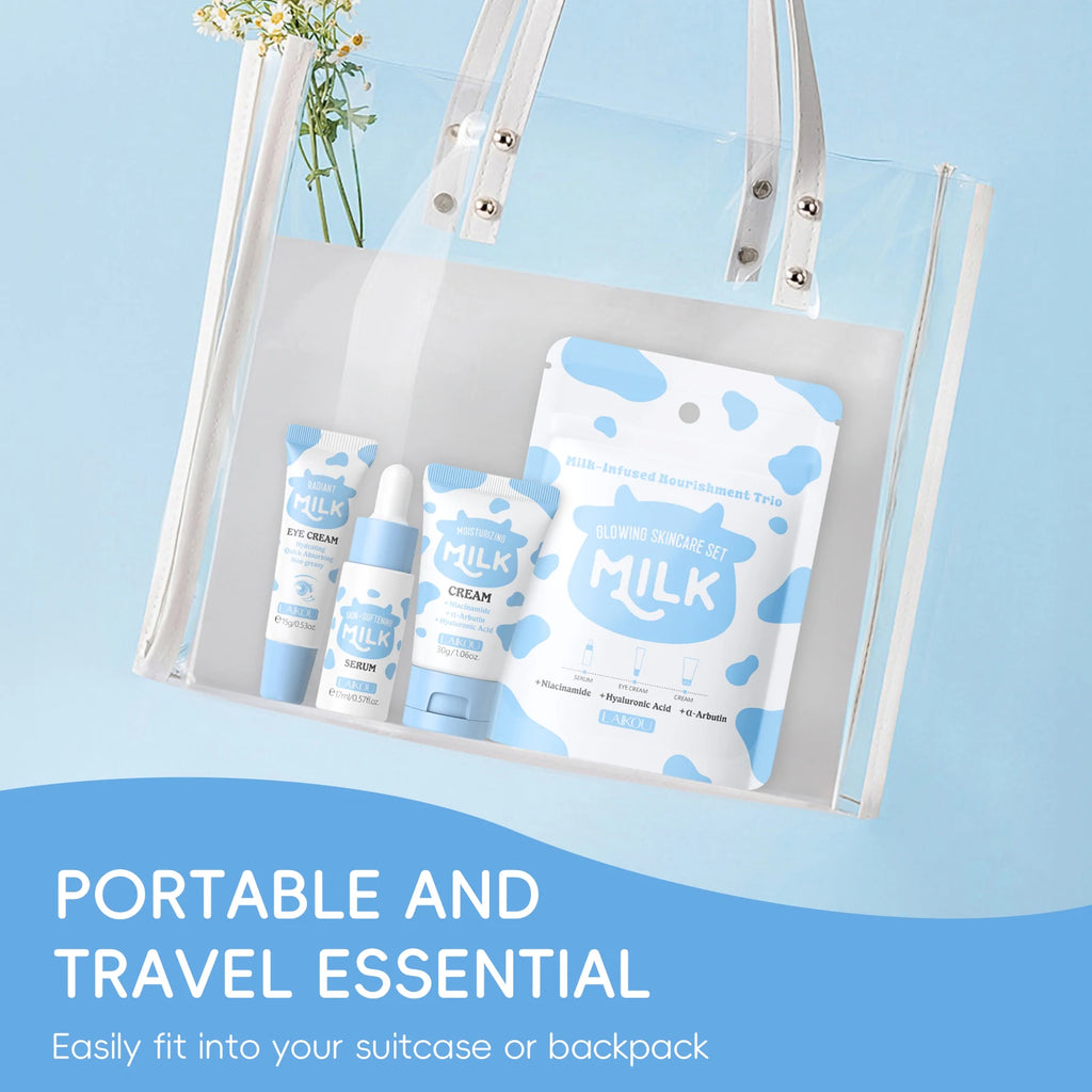 LAIKOU Milk Glowing Trio Skincare Set – Hydrating Serum, Eye Cream & Moisturizer