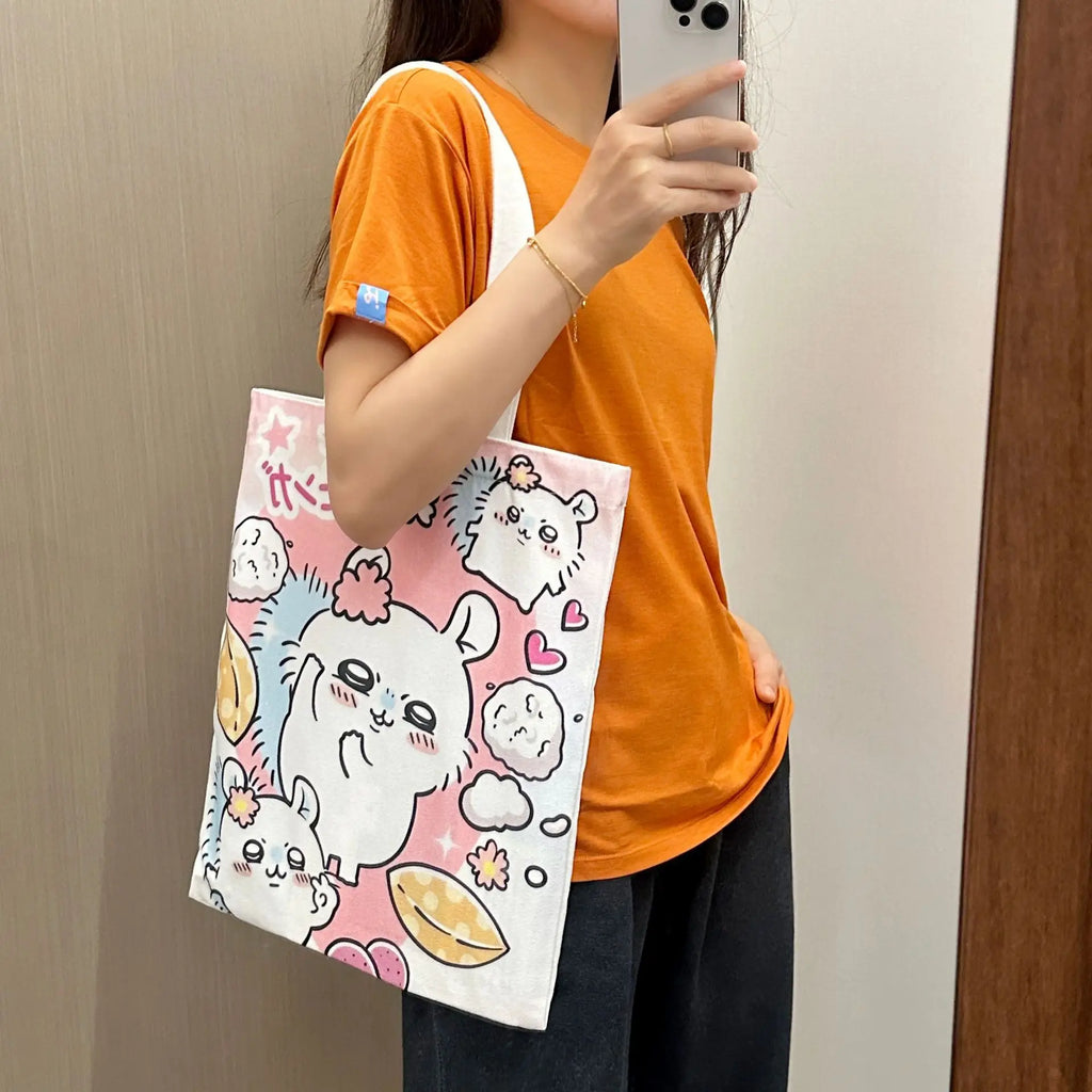 Chiikawa Hachiware Canvas Tote Bag – Large Capacity Foldable Shoulder Shopping Bag for Women