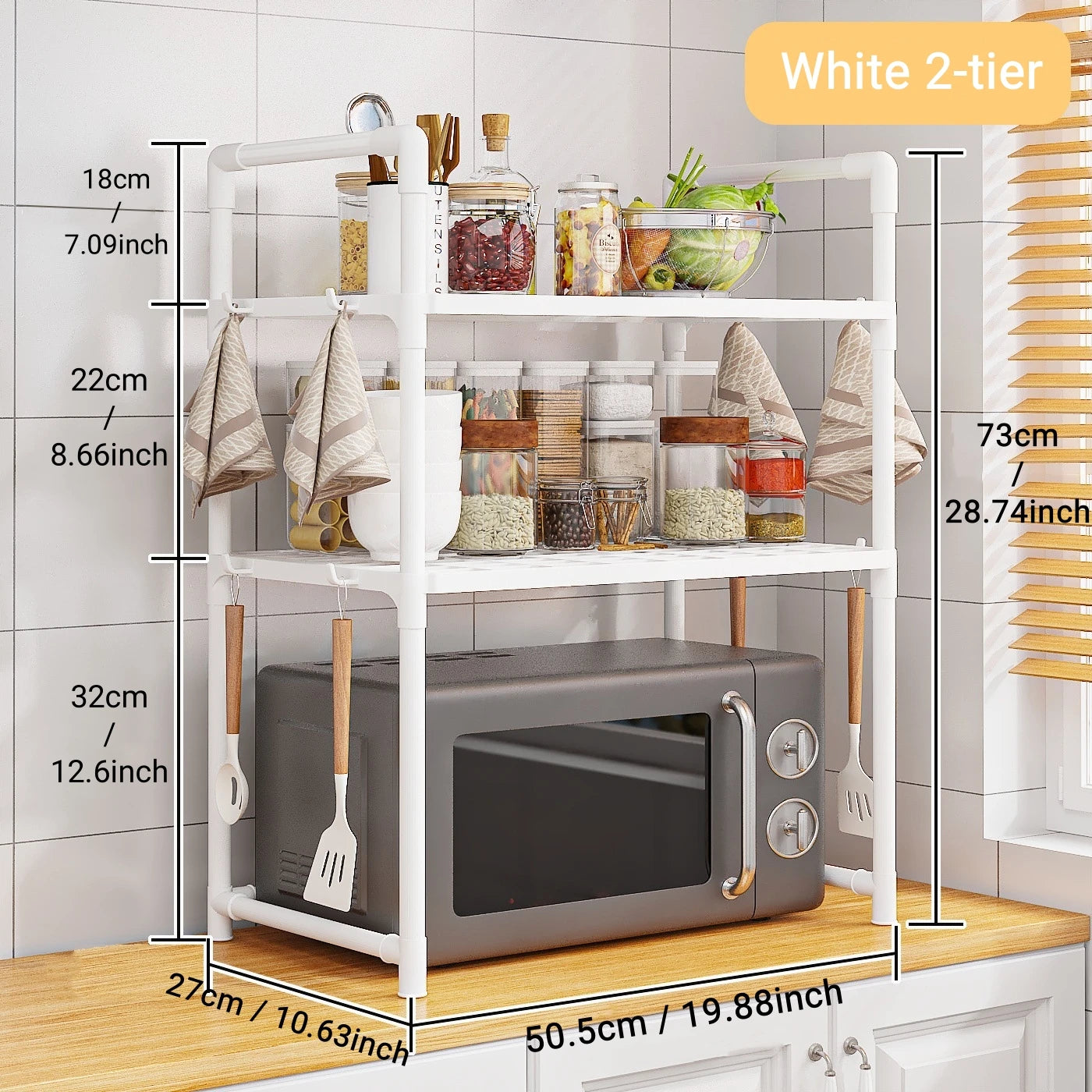 Metal Countertop Microwave & Kitchen Storage Rack — 2 & 3-Layer Utensil & Tableware Organizer