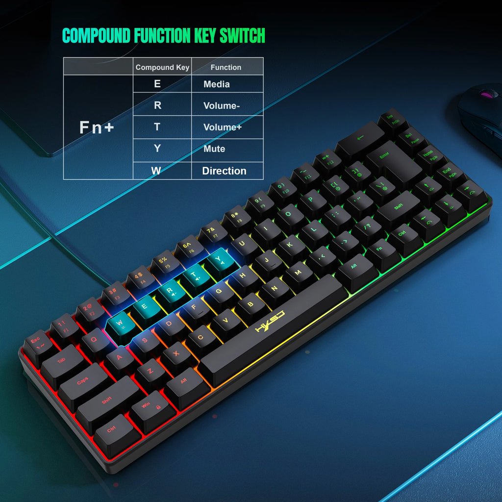 68-Key RGB Gaming Keyboard — USB Wired, 20 Backlight Modes, Multi-Language Layout for PC & Laptop