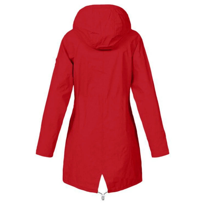 Women's Waterproof Hooded Raincoat – Lightweight Trench Jacket