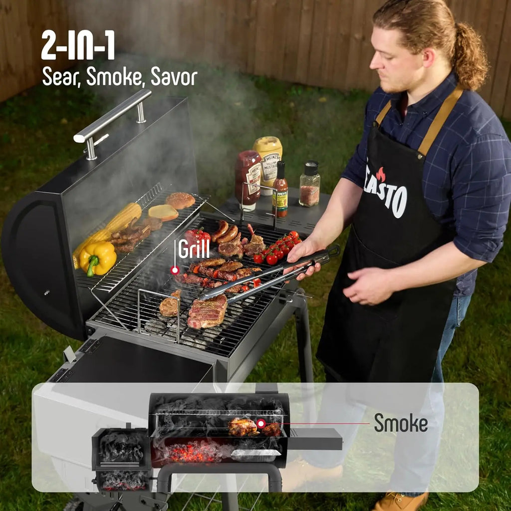 30-Inch Heavy-Duty Charcoal Grill with Offset Smoker | 815 Sq. In. Cooking Space, Side Table, Adjustable Vents, Wheels, Outdoor BBQ for Backyard & Patio