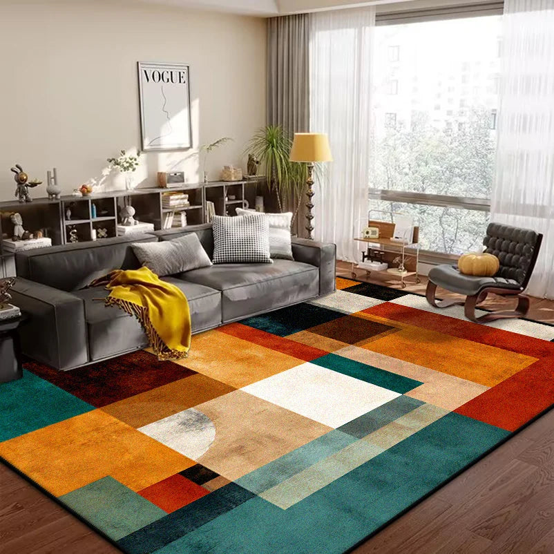 Geometric Abstract Large Area Rug – Non-Slip Custom Floor Mat for Living Room & Bedroom, 15 Colors & 15 Sizes