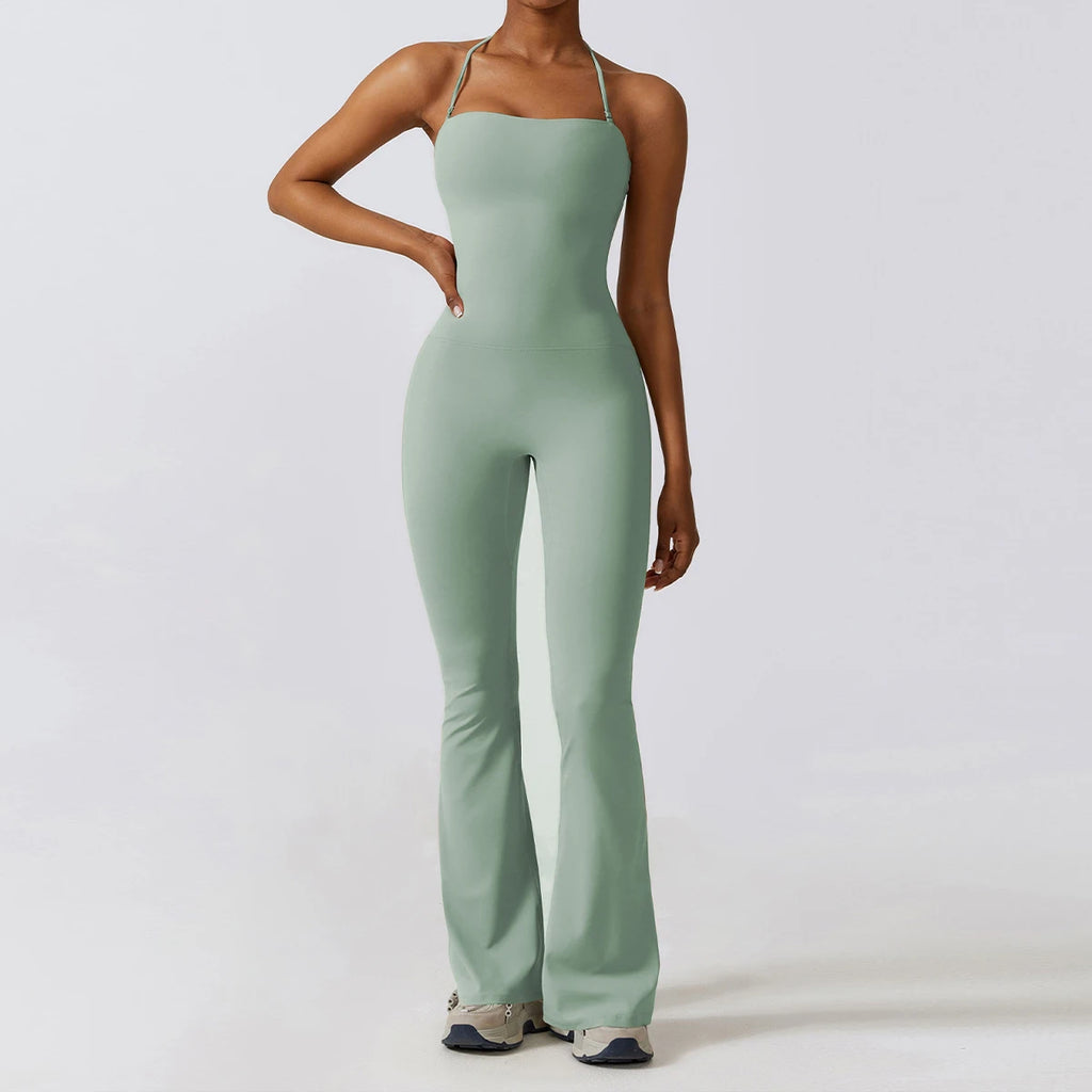 Women's Sleeveless Yoga Jumpsuit – Gym Flared Overalls Neck-Hanging Backless Sportswear