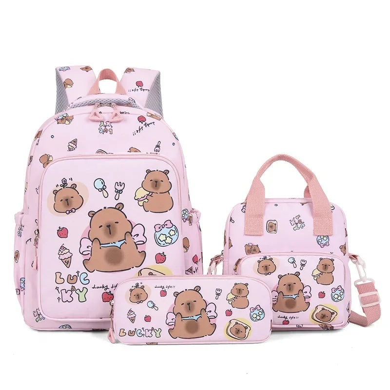 Capybara Backpack Set – Three-Piece Nylon School Set