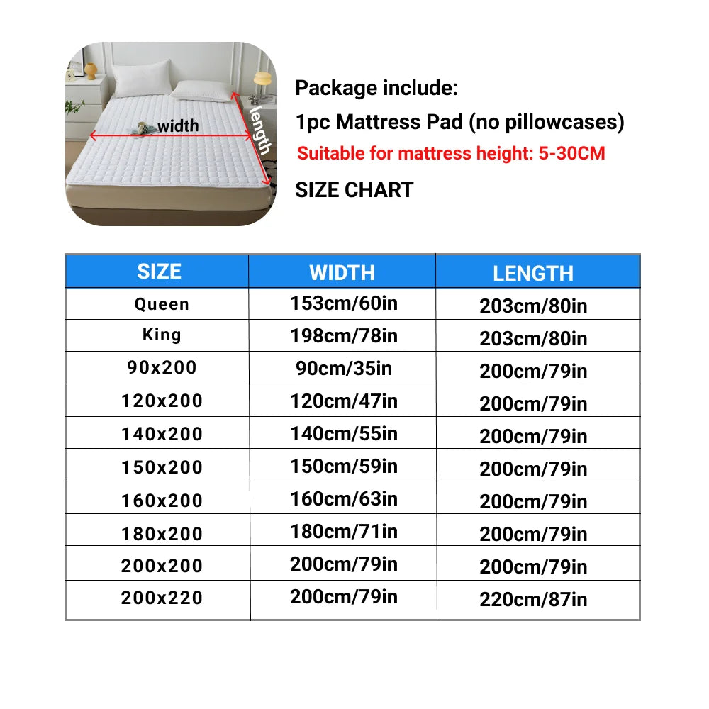 Waterproof Quilted Mattress Protector – Thickened Breathable Cover for Single & Double Beds