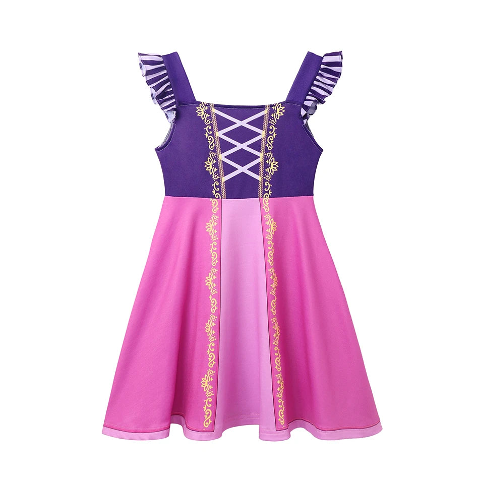 Girls' Princess Costume Dress – Mermaid & Rapunzel One-Shoulder Short Sleeve Summer Casual Vest
