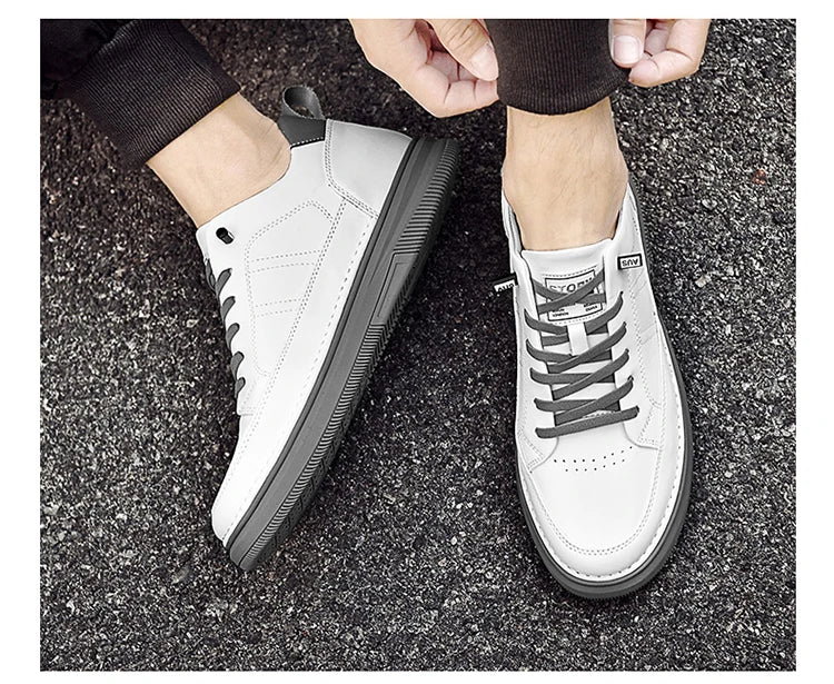 Men's Genuine Leather Height-Boosting Sneakers — +6cm