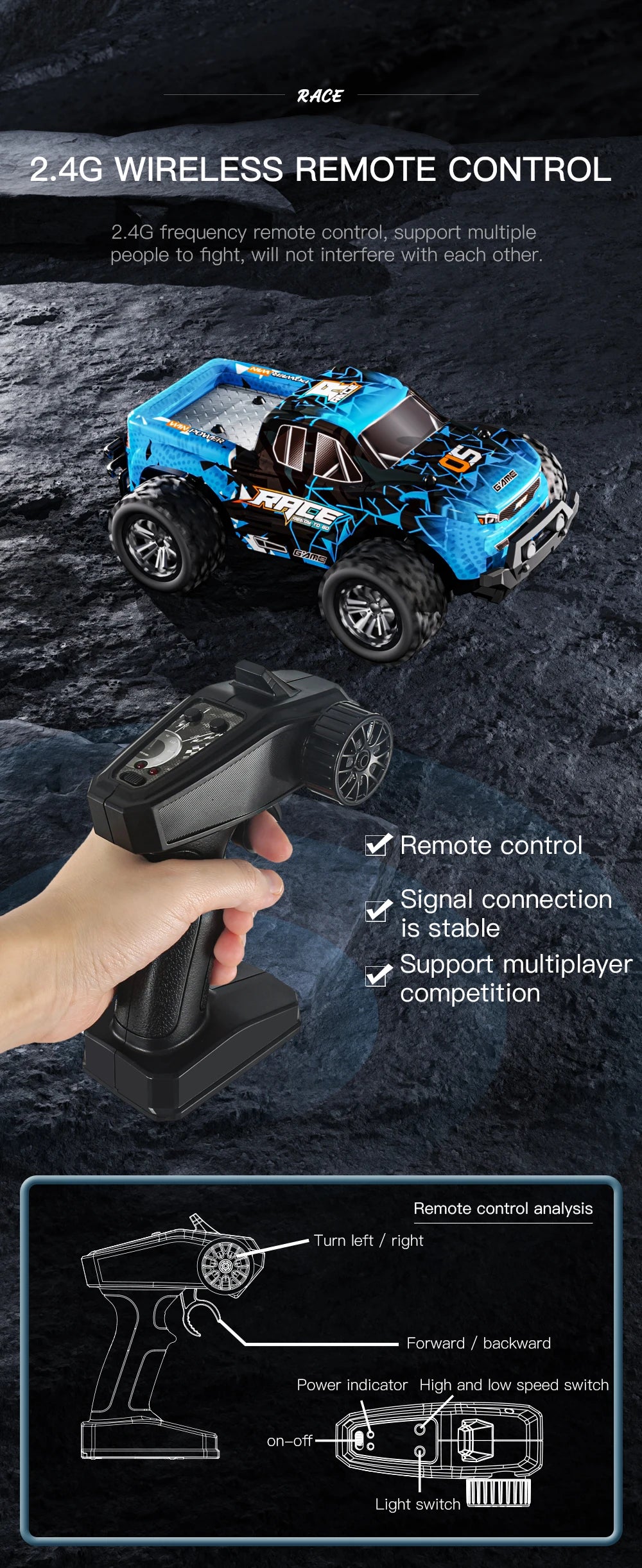 ZWN DK087 1:16 / 1:20 Scale 2WD RC Off-Road Climbing Car with LED Light