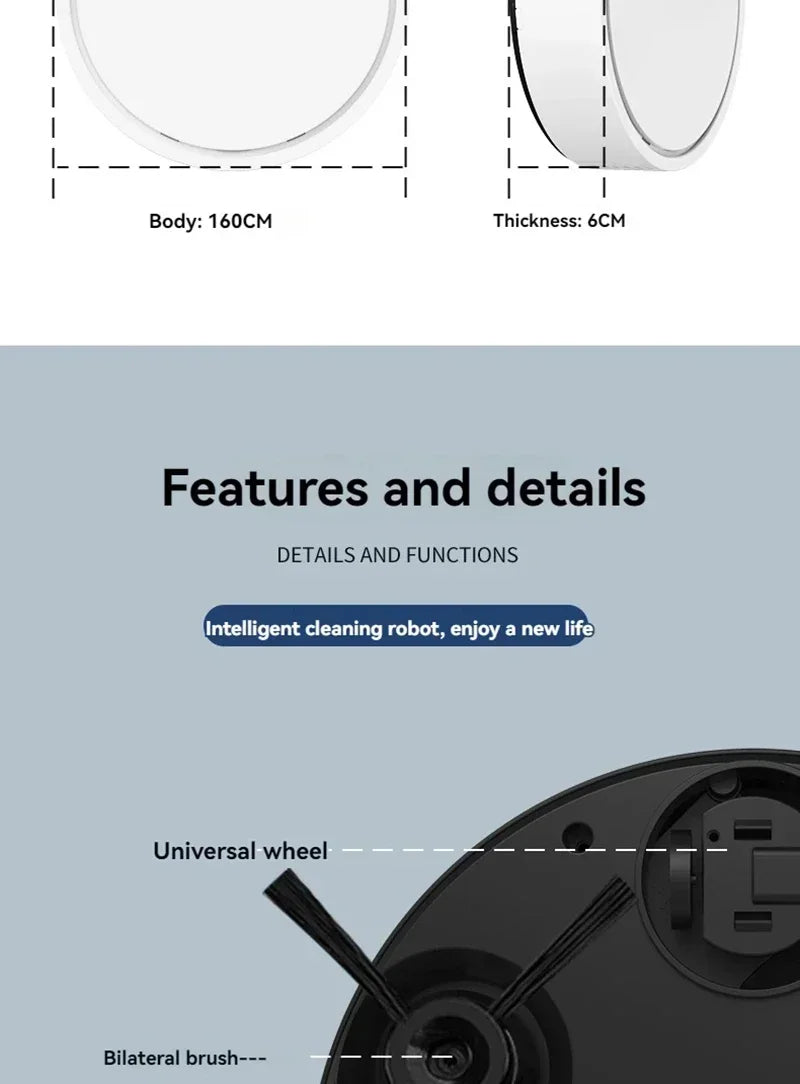 2026 Model 5-in-1 Smart Sweeping Robot Vacuum – USB Charging Auto Sweep, Mop & Suction