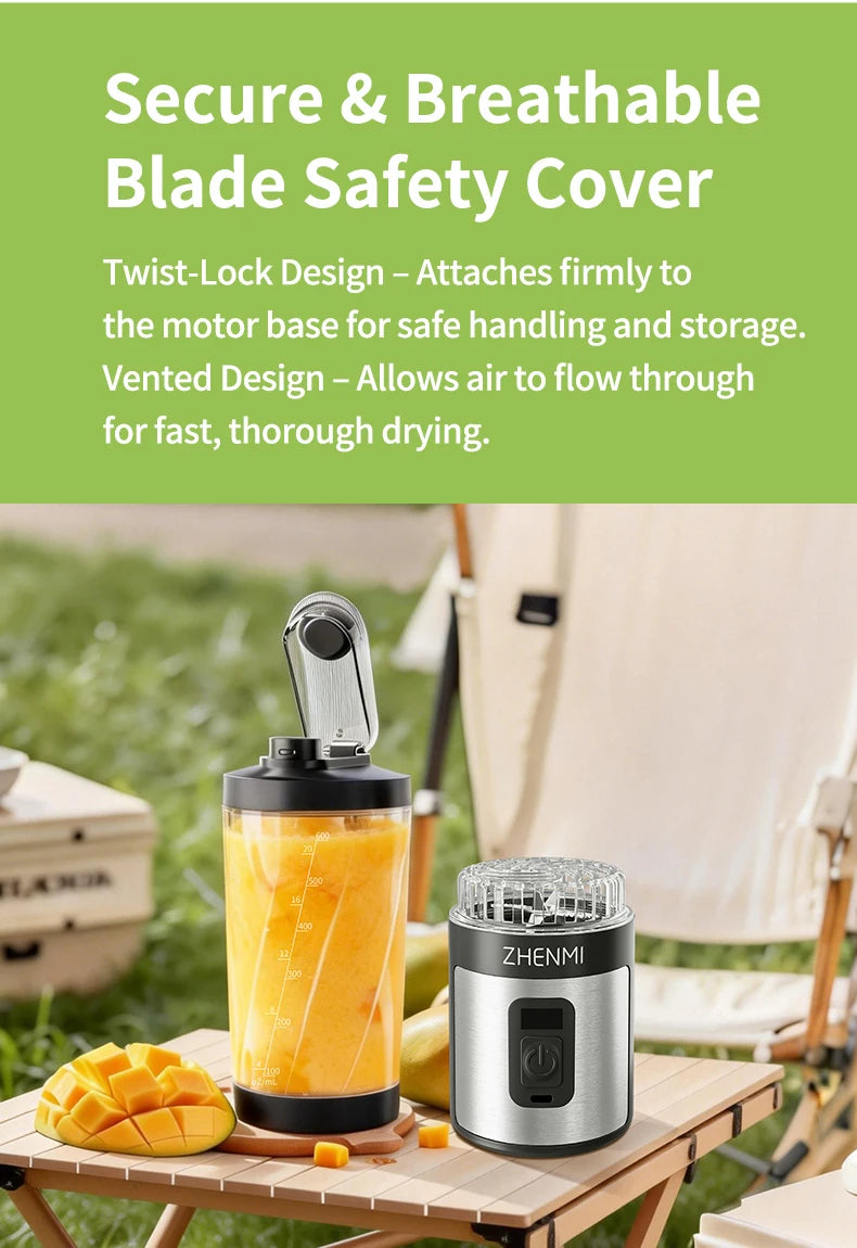 ZHENMI Personal Portable Blender – 20oz, Digital Auto-Countdown, Leakproof Travel Cup, 6-Blade for Ice & Smoothies