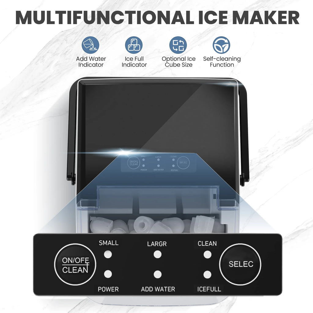 Portable Countertop Ice Maker — 9 Bullet Ice Cubes in 6 Min, Self-Cleaning, Quiet