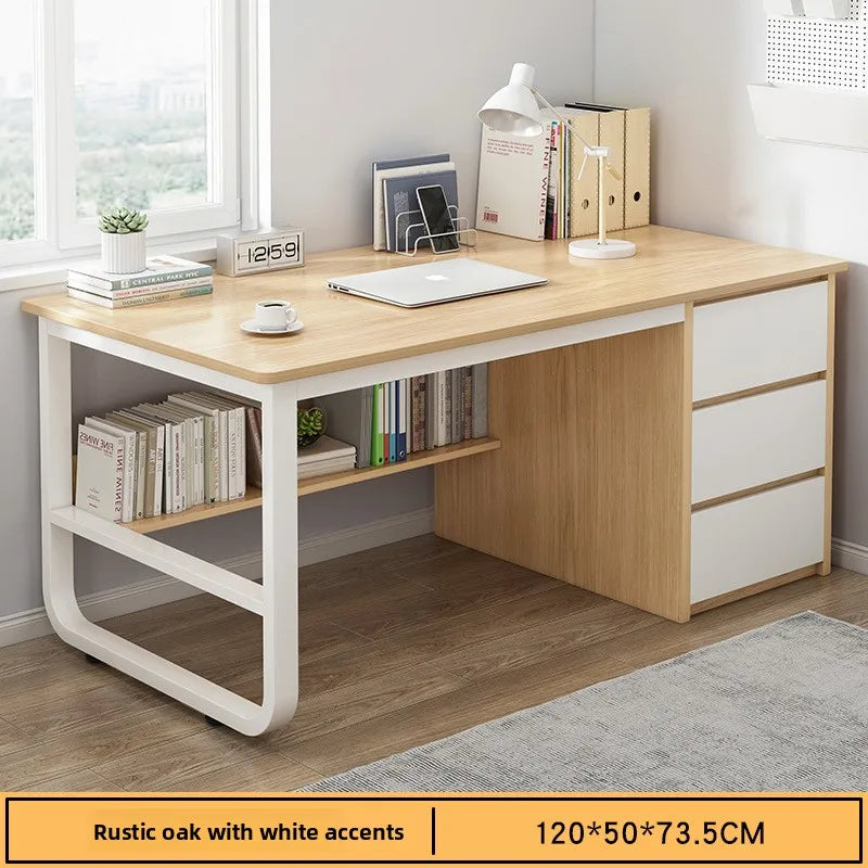 Modern Desk with Integrated Bookshelf — Student Writing Desk, Home Computer Desk & Bedroom Study Table