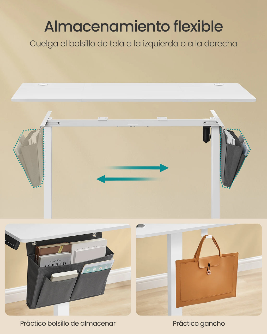 SONGMICS Electric Height Adjustable Desk – 140 x 60cm, 4 Memory Heights, Storage Pocket, Home Office & Study