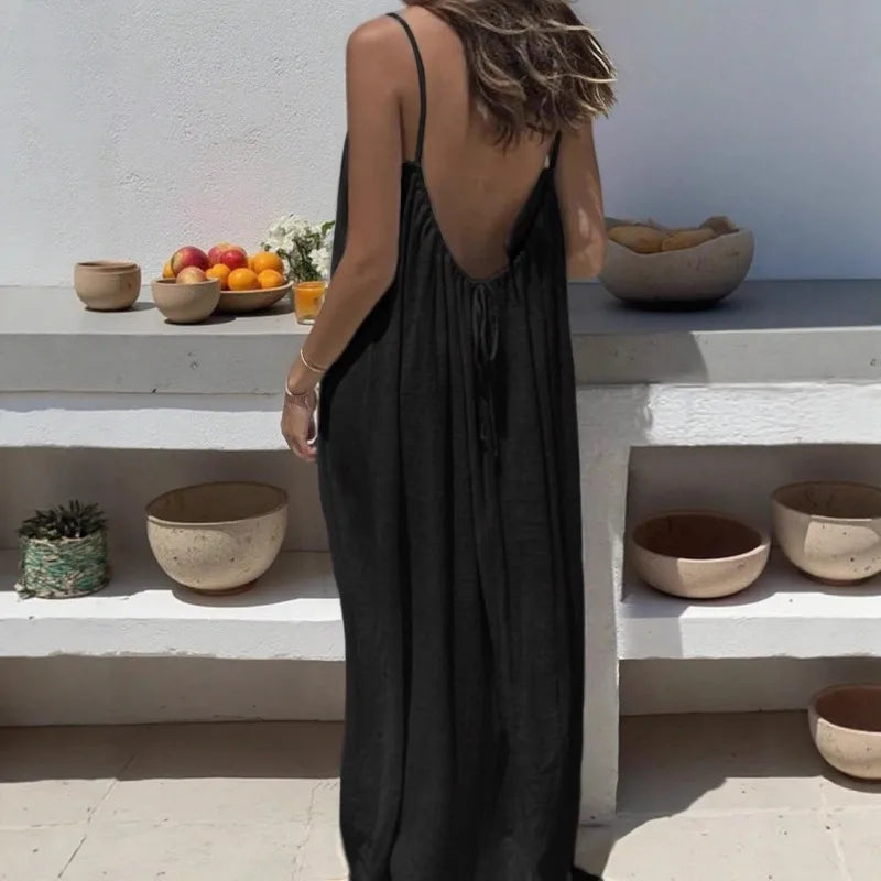 Women's Loose Spaghetti Strap Casual Homewear Dress – Solid Color Vacation Summer Dress 2026