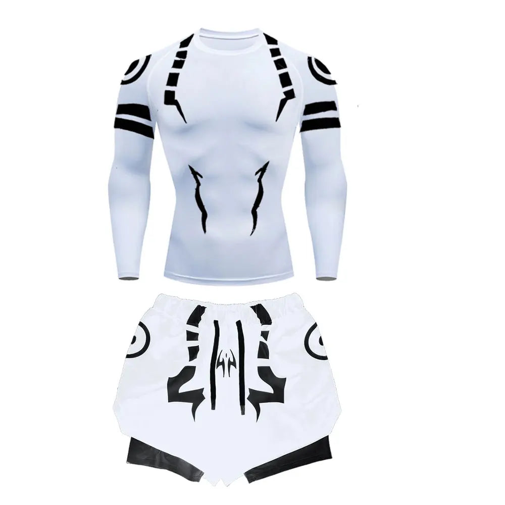 Anime Jujutsu Kaisen 3D Compression Shirt & Gym Shorts – Quick Dry Running Workout Sportswear