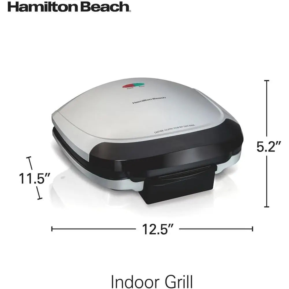 6-Serving Electric Indoor Grill | 90 Sq. In. Nonstick Plates, Floating Hinge, 1200W, Removable Drip Tray, Silver, Keto & Low-Carb Friendly