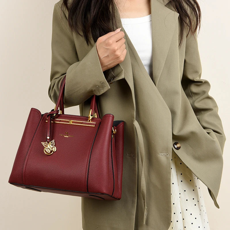 Luxury Genuine Leather 3-Layer Tote Bag – Large Capacity Crossbody Shoulder Bag for Women