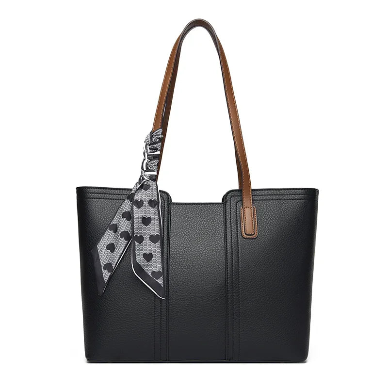 Genuine Cow Leather Large Shoulder Tote Bag – Rivet Sequin Designer Handbag for Women