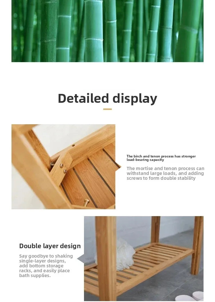 Bamboo Anti-Slip Shower Bench with Storage Shelf