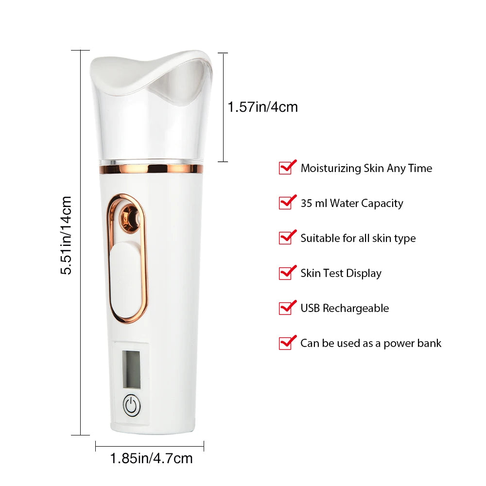Handheld Nano Mist Facial Steamer – Portable Hydrating Humidifier with LED Display