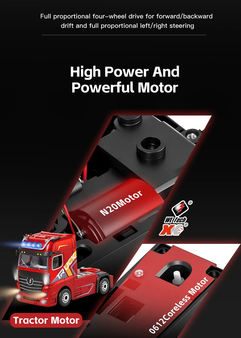 1:64 Mini Alloy RC Container Truck with Trailer – 4WD Drift Remote Control Tractor for Kids