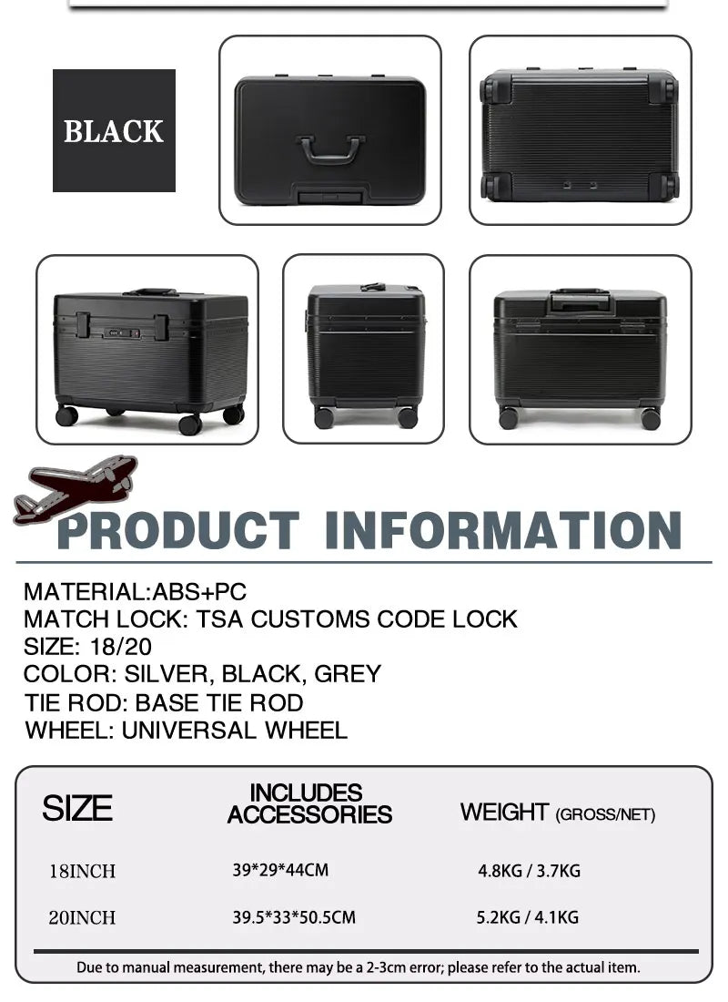 Aluminum Alloy Frame Suitcase, Top-Opening ABS Portable Trolley Case, Universal Wheels, Customs Code Lock Boarding Case