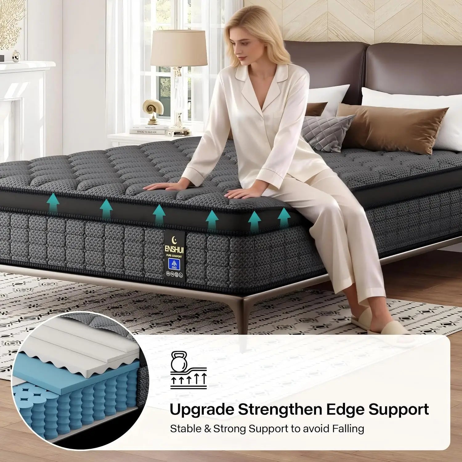 12"/14" Inch Medium Gel Memory Foam Mattress Twin Full Queen King Mattress In A Box, Hybrid Mattresses Gray With Gel Memory Foam And Individually Pocket Innerspring Euro Top Medium Firm For Motion Isolation, Edge Support, 100