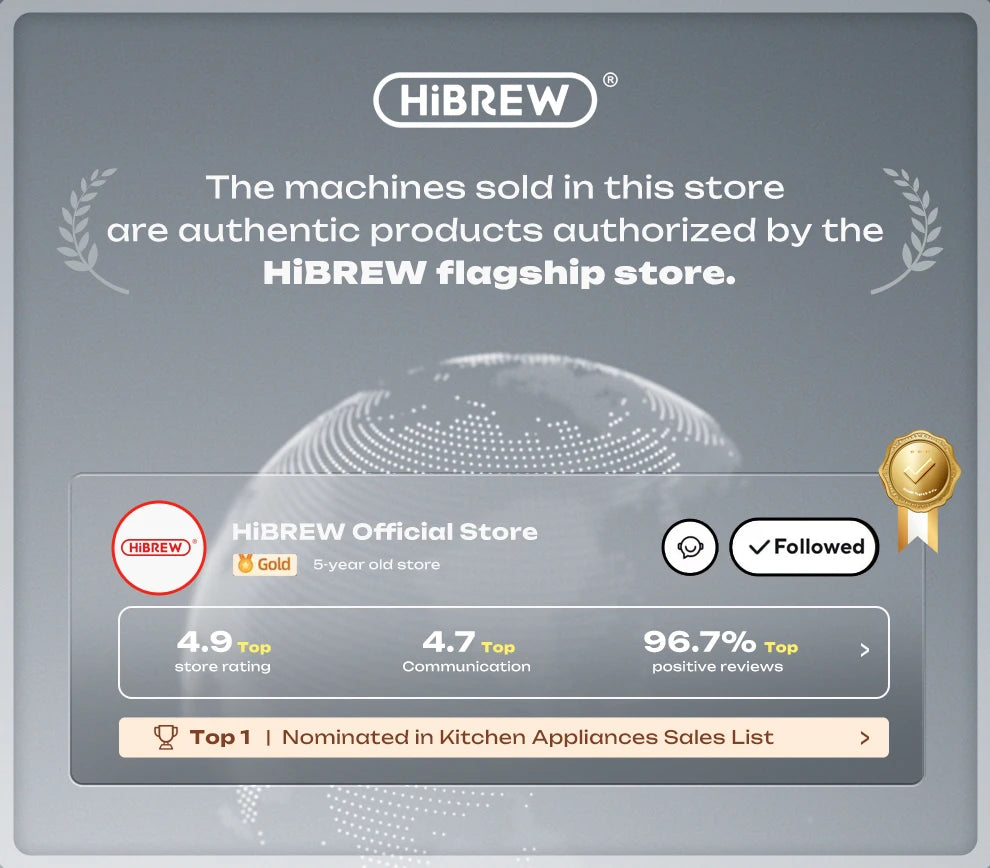 HiBREW H10A 20-Bar Semi-Automatic Espresso Machine | 58mm Portafilter, Temperature Control, Stainless Steel