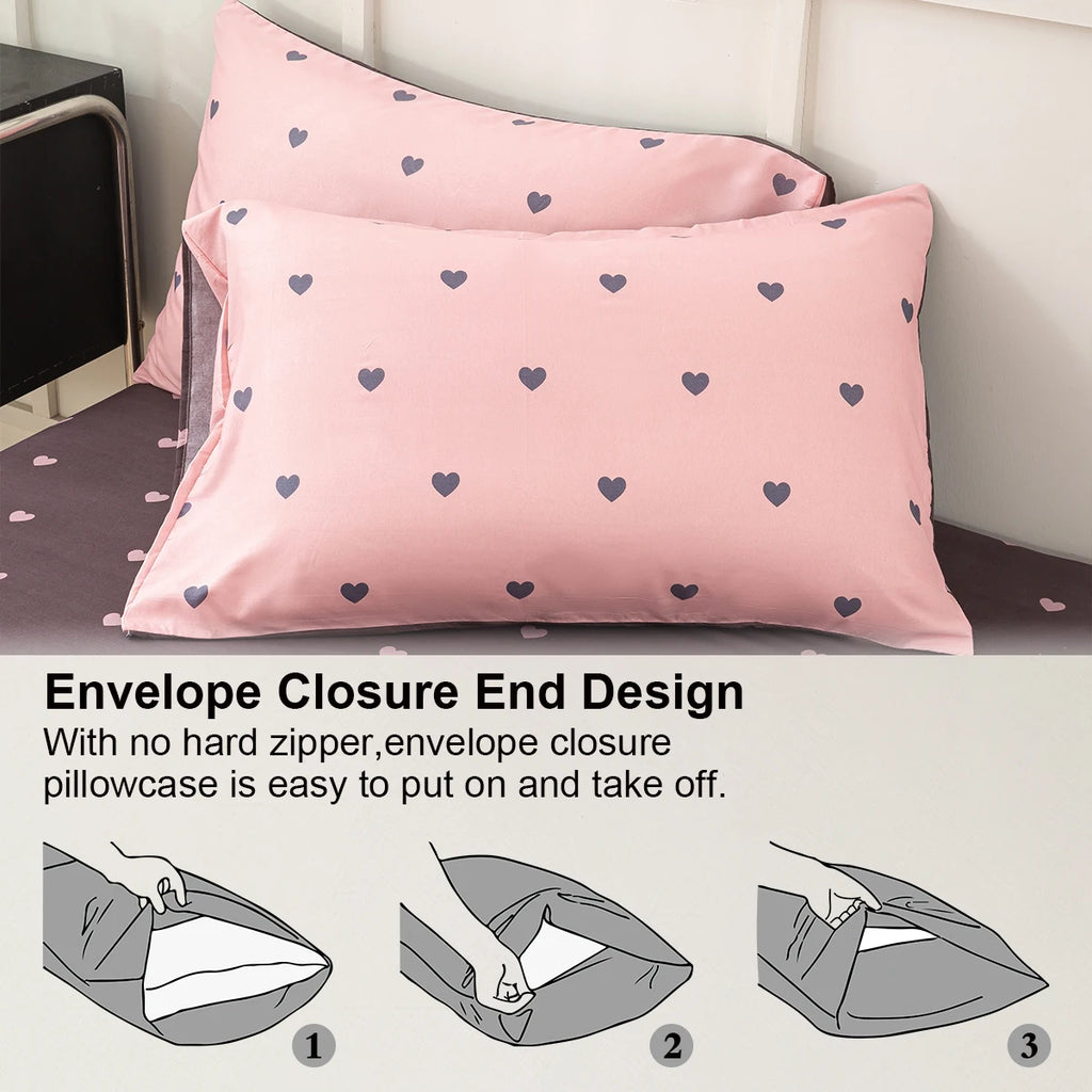 Heart Print Duvet Cover Set – Soft 3-Piece Bedding with 2 Pillowcases, 3 Colors & 11 Sizes