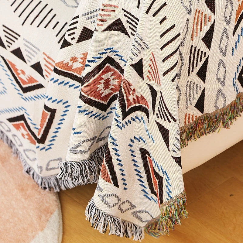 Boho Plaid Tassel Throw Blanket – Decorative Sofa & Bed Cover, Outdoor Camping & Picnic