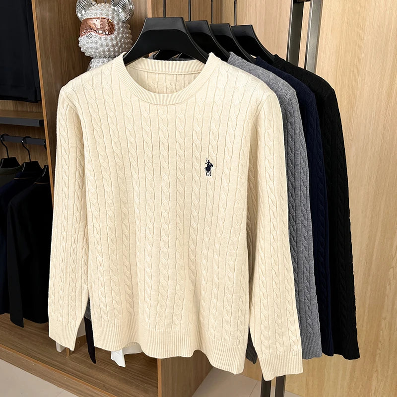 Men's Luxury Embroidery Round Neck Sweater — No-Pilling Casual Knitwear