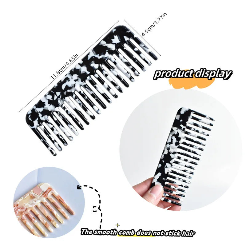 Wide Teeth Acetate Hair Combs – Anti-Static Portable Colorful Styling Comb for Salon & Travel