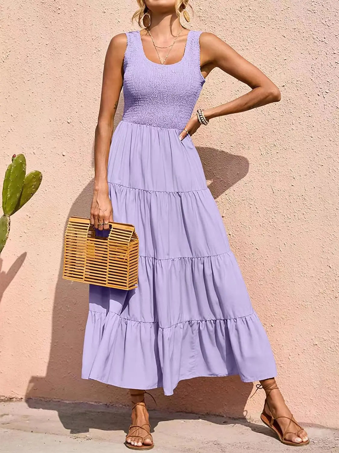 Elastic Waist Big Swing Floral Beach Party Long Dress — Sleeveless Elegant Summer Dress