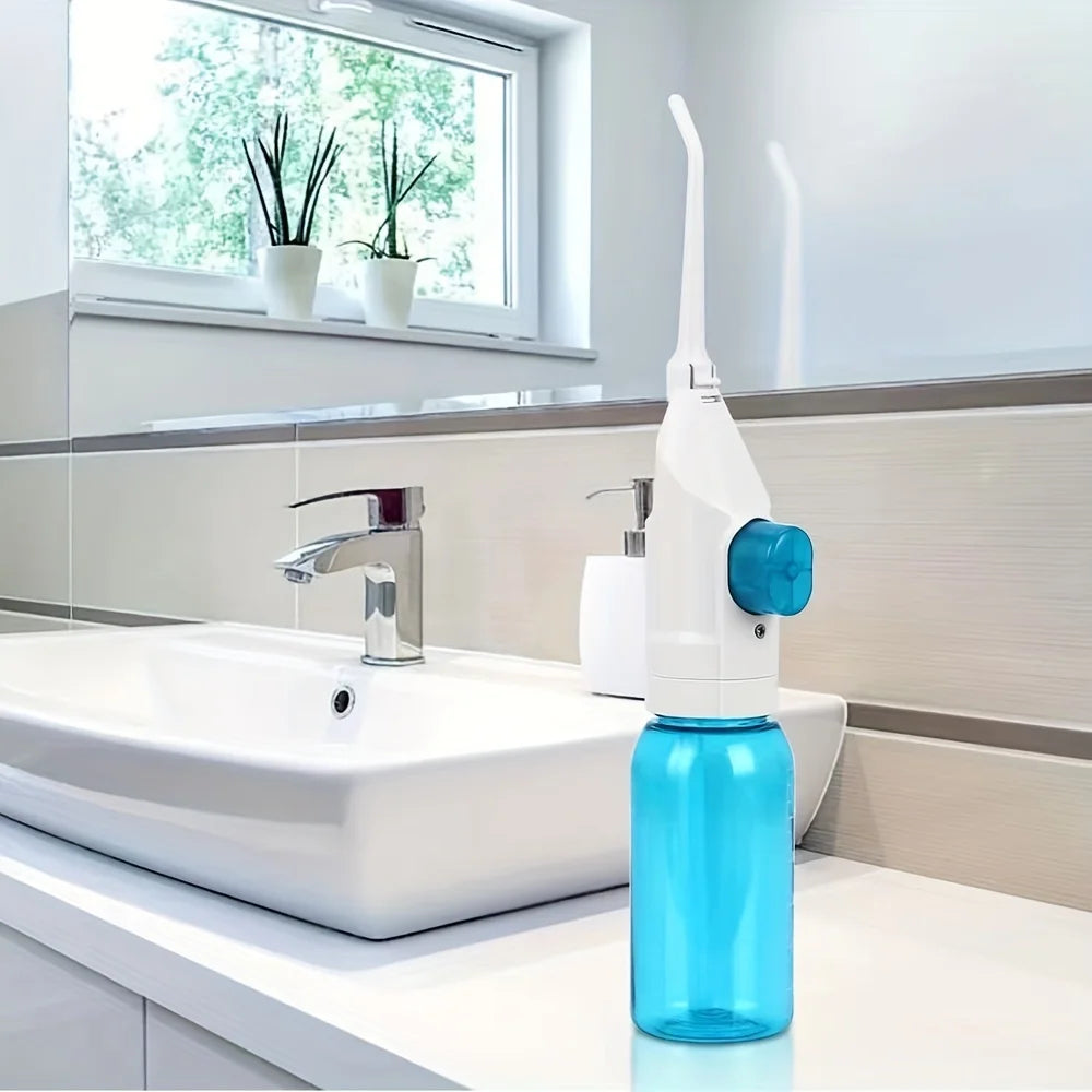 Cleaner Teeth. Healthier Gums. — Portable Manual High Pressure Oral Irrigator | Water Dental Flosser, Toothpick Jet, No Batteries, Pink, Blue & Black
