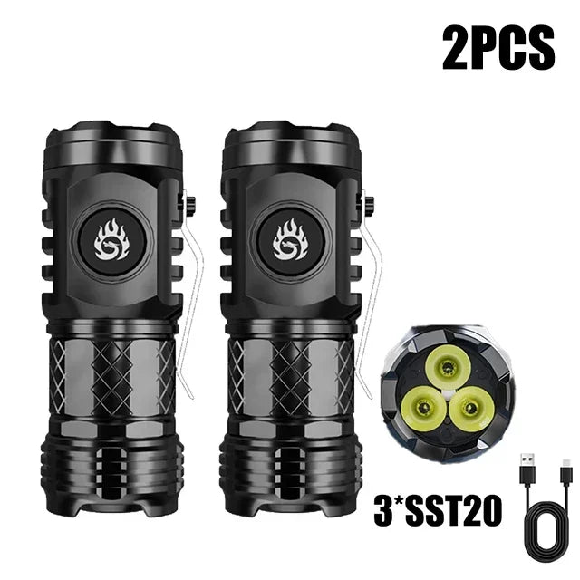 High Power LED Flashlight – Built-In Rechargeable Battery, Pen Clip Torch for Camping & Emergency Use